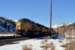 UP 8664, 9021, 7781 (SD70ACE, SD70ACE, C45ACCTE) lead an eastbound stack train through Echo Canyon Utah (near Baskin) February 19, 2022 {Winter Echofest}